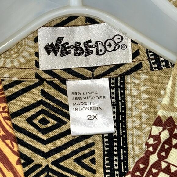New! We Be Bop Tunic Top 2X Botswana Plus Boho Linen Button Up Tribal Safari - Picture 6 of 12